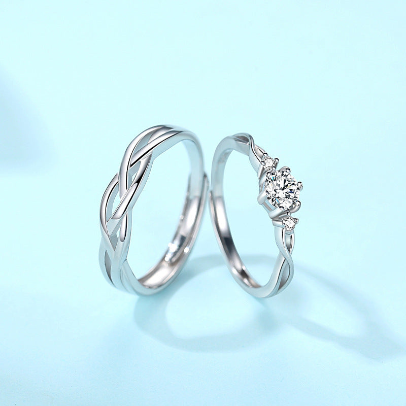 Anillos de boda Viora Duo | Par de anillos ajustables en plata 925 con diamante ecológico