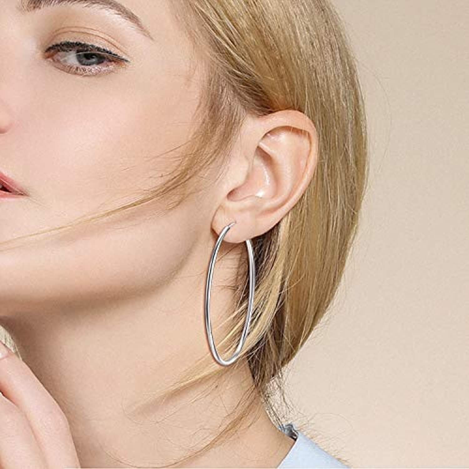 Pendientes Viora Circula | Aros de plata 925 con baño de oro blanco pulido