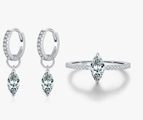 Conjunto de anillo y pendientes Viora con colgante elegante | Plata 925