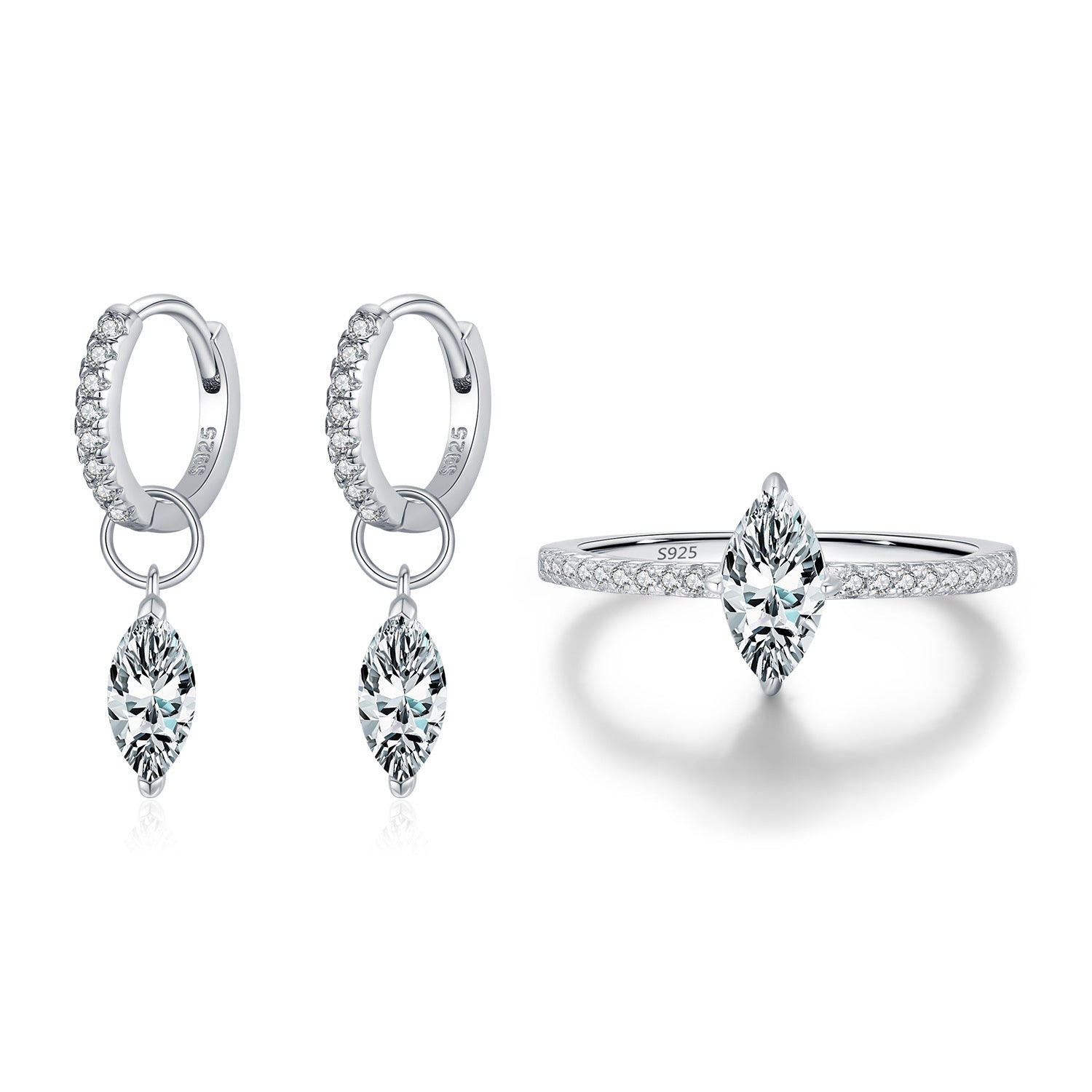 Conjunto de anillo y pendientes Viora con colgante elegante | Plata 925