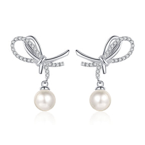 Pendiente de lazo Viora | Plata 925 con perla de 7-8 mm