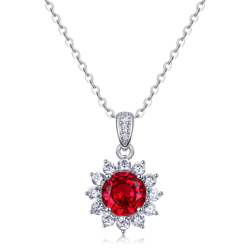 Collar Viora Rubra | Plata 925 con piedra roja cultivada de 6,5 mm en cadena cruzada