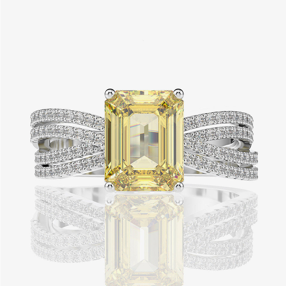 Anel Viora Solis | Prata 925 com Pedra Amarela Luxo 5ct
