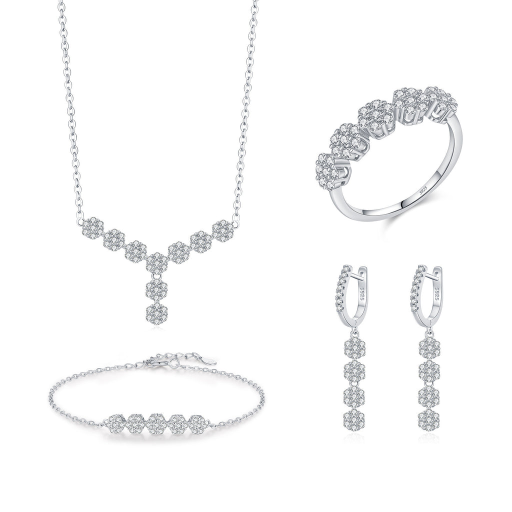 Conjunto Viora Flower | Colar, Anel, Brincos e Pulseira em Prata 925