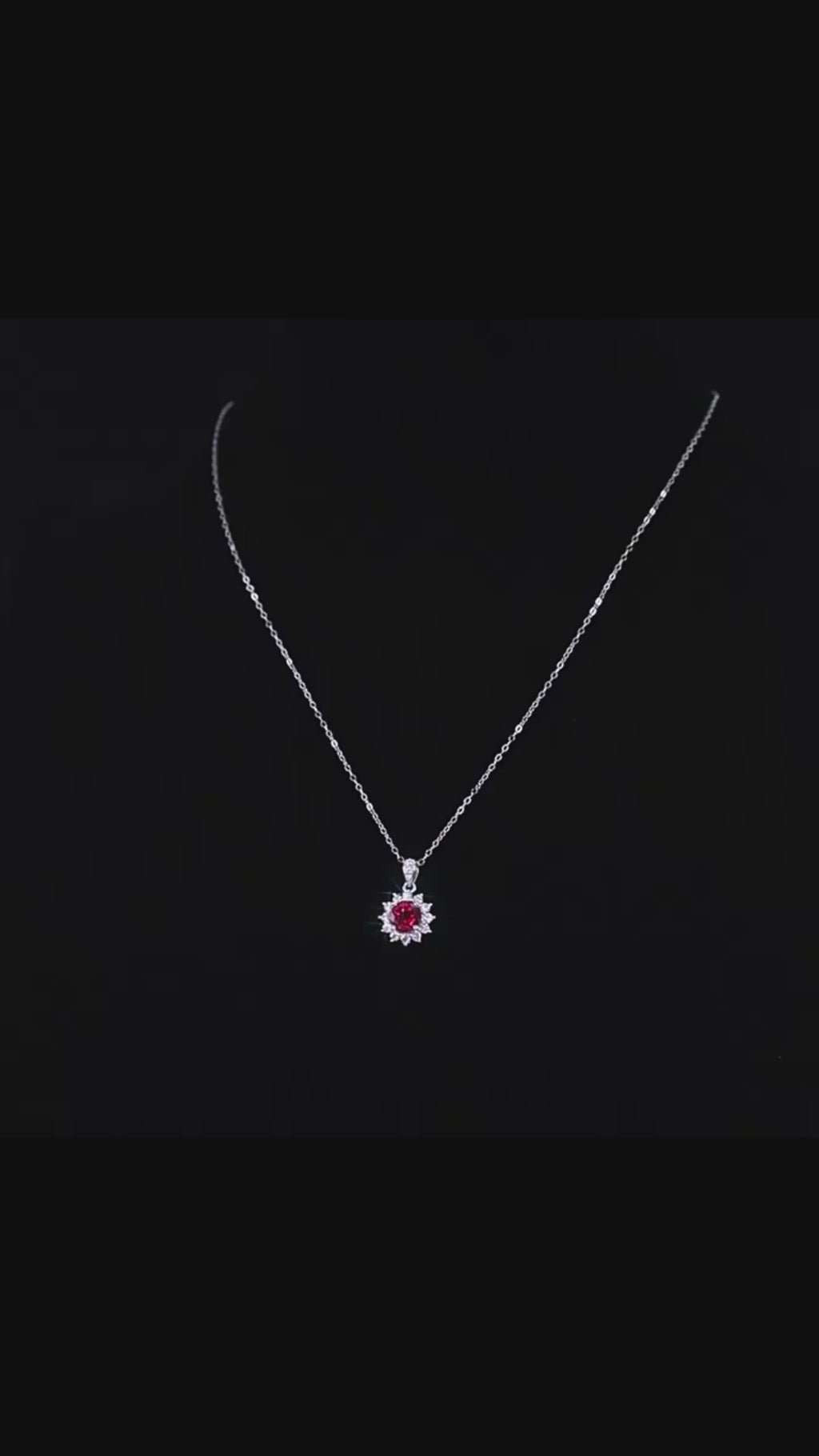 Colar Viora Rubra | Prata 925 com Pedra Vermelha Cultivada 6.5mm em Corrente Cruzada